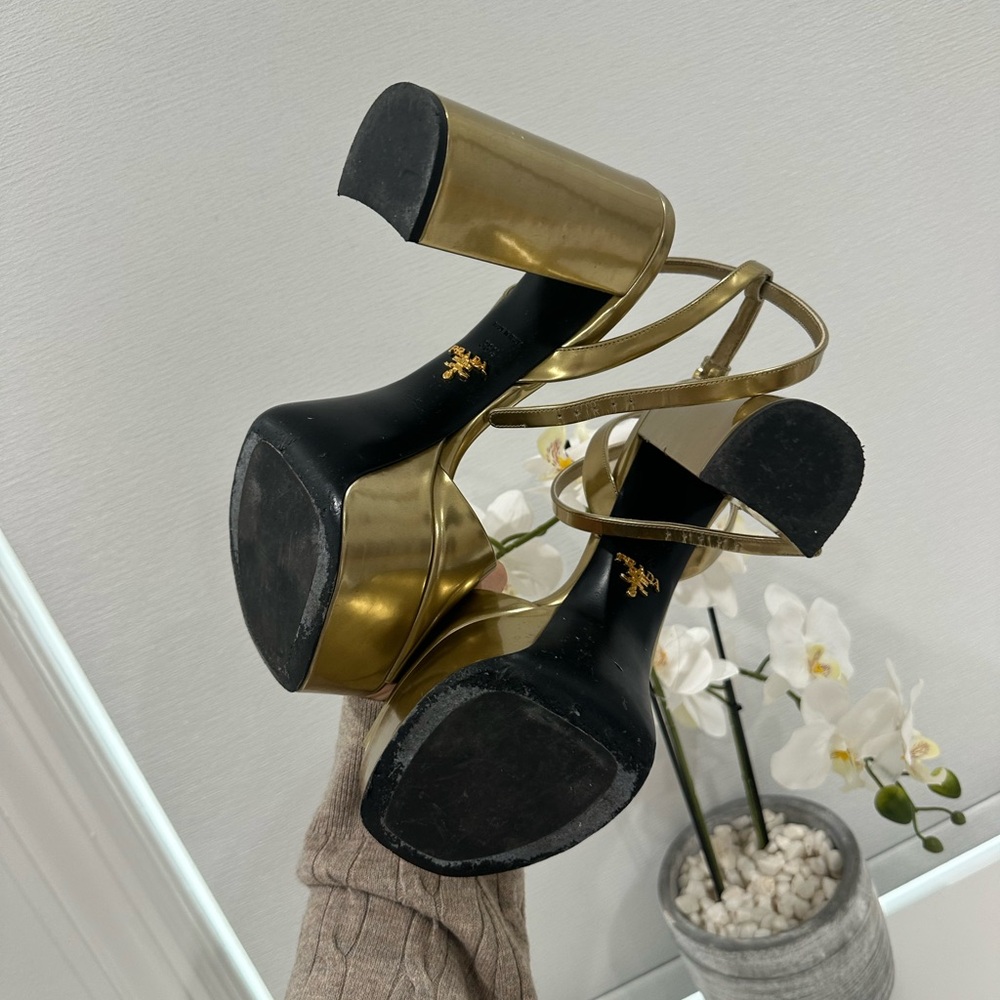 Prada Gold Platform logo Heels for Women 38.5 - Picture 10 of 11